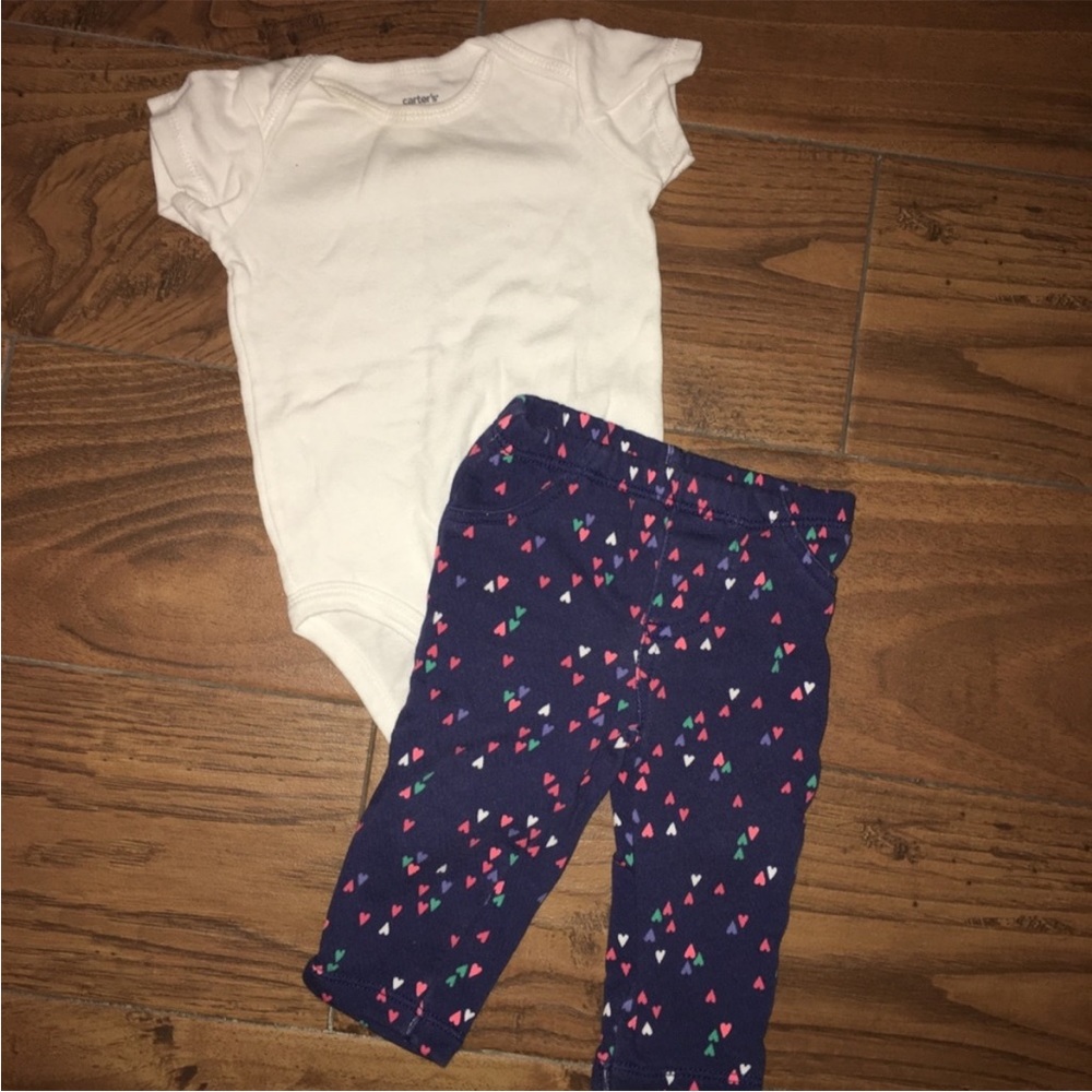 Carter's  | 2-Piece Set White Onesie & Navy Heart Pants | Infant Girls | 6 Month